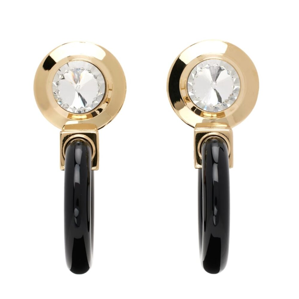 Miu Miu SIO079 Plex Circle Cry Gold & Black Circle Crystal Acetate Drop Earrings